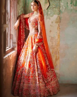 Juno Sunset Orange Raw Silk Bridal Lehenga Set