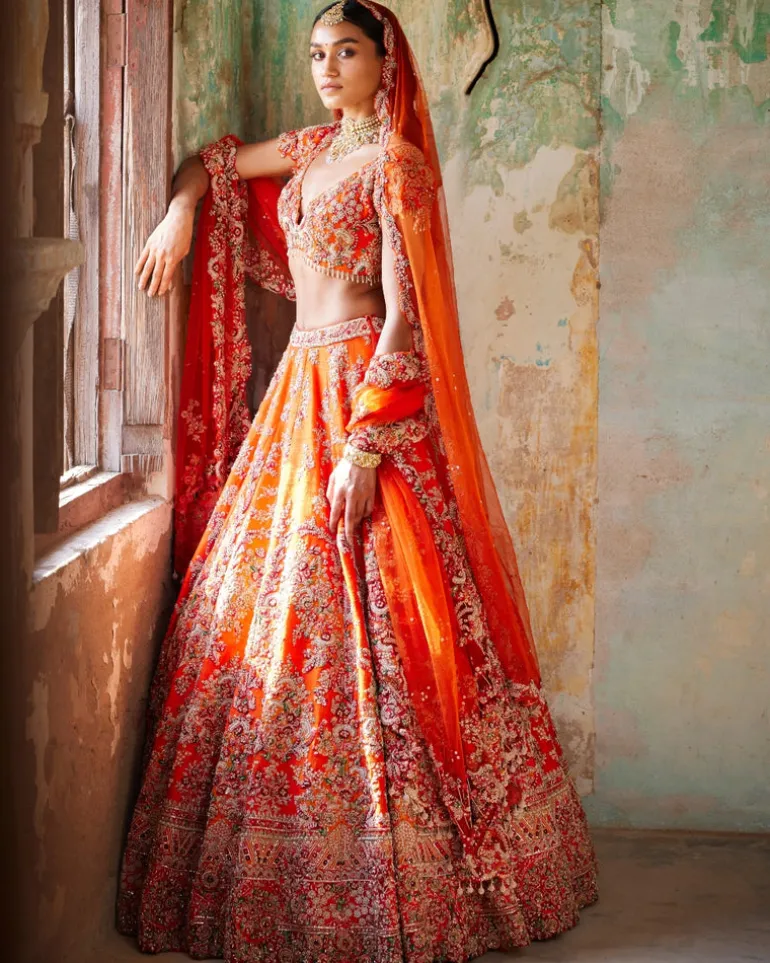 Juno Sunset Orange Raw Silk Bridal Lehenga Set