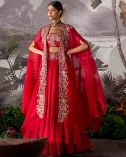 Kamala Red Skirt & Cape Set