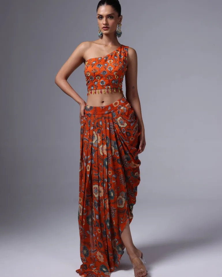 Leena Printed Drape Skirt Set