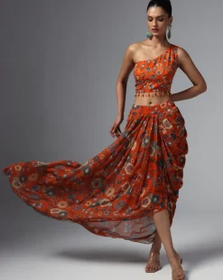 Leena Printed Drape Skirt Set