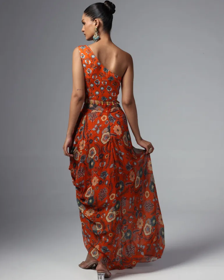 Leena Printed Drape Skirt Set