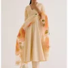 Lemon Yellow Cotton Silk Blend Hand-Painted Anarkali Set