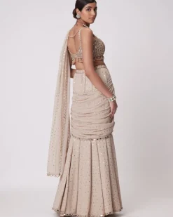 Light Beige Georgette Pre Draped Sari Set