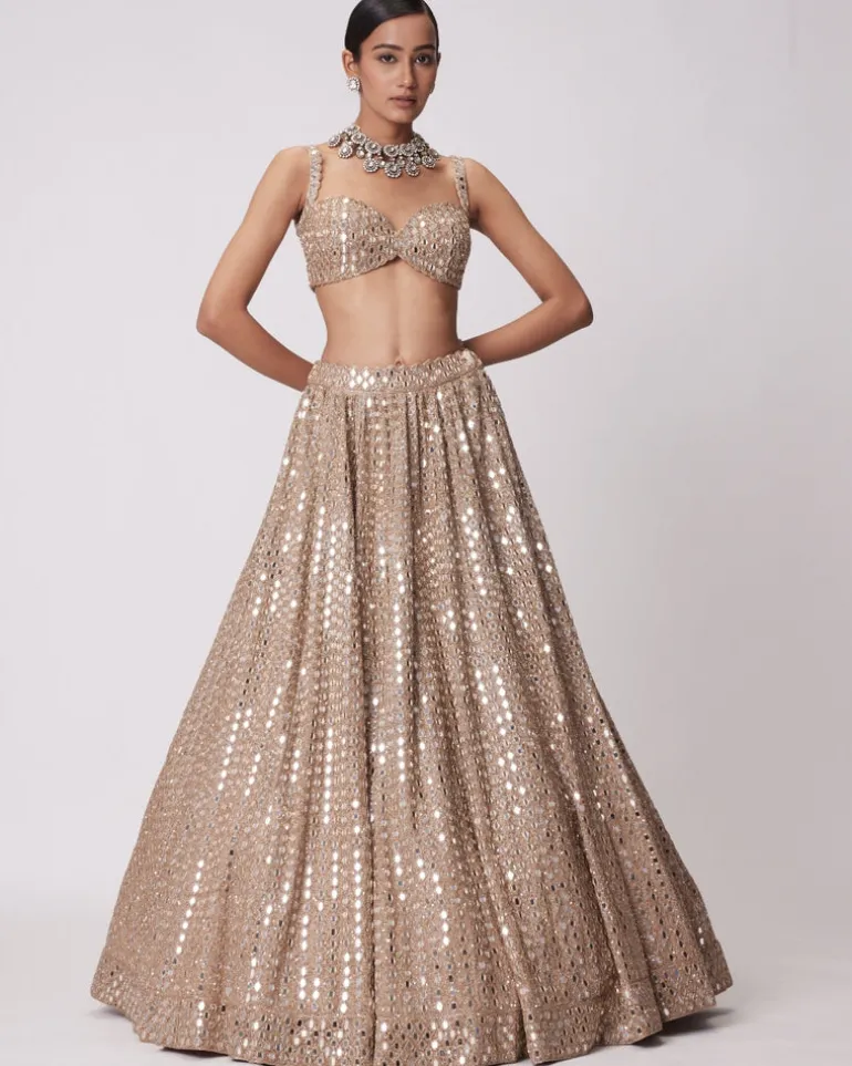 Light Beige Hand Embroidered Lehenga Set