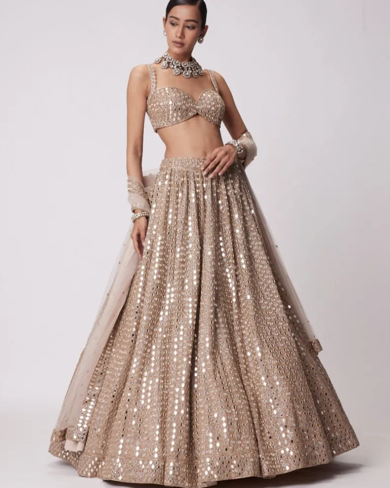 Light Beige Hand Embroidered Lehenga Set