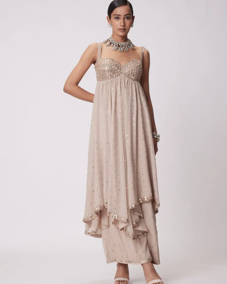 Light Beige High Low Kurta Set