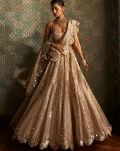 Light Beige Sequin Embroidered Lehenga Set