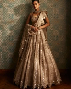 Light Beige Sequin Embroidered Lehenga Set