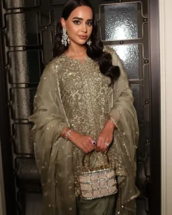 Light Green High-Low Velvet Kurta