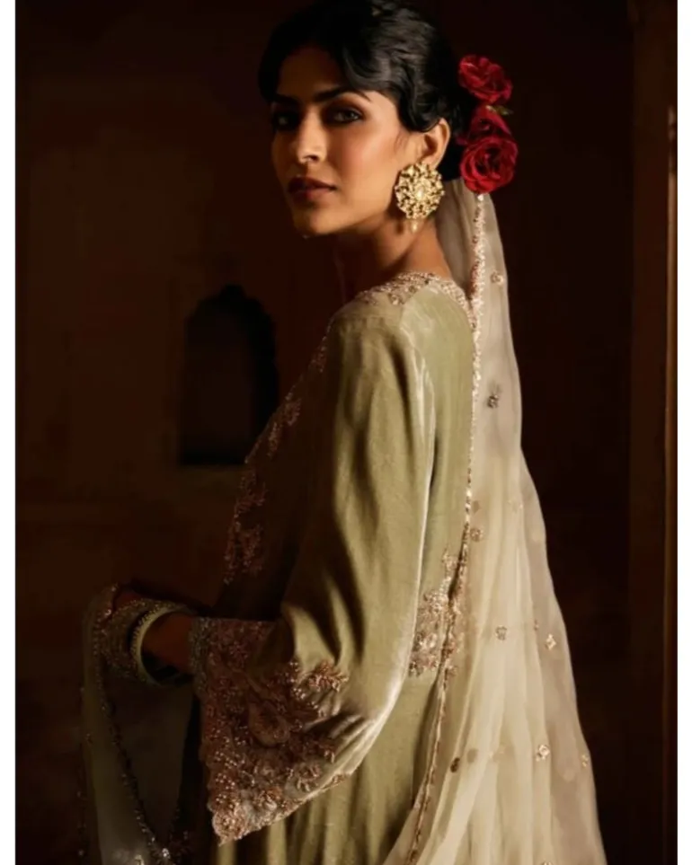 Light Green High-Low Velvet Kurta