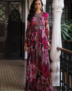 Lilac Chiffon Floral Peplum Set