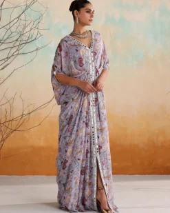 Lilac Georgette Printed Kaftan