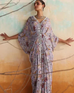 Lilac Georgette Printed Kaftan