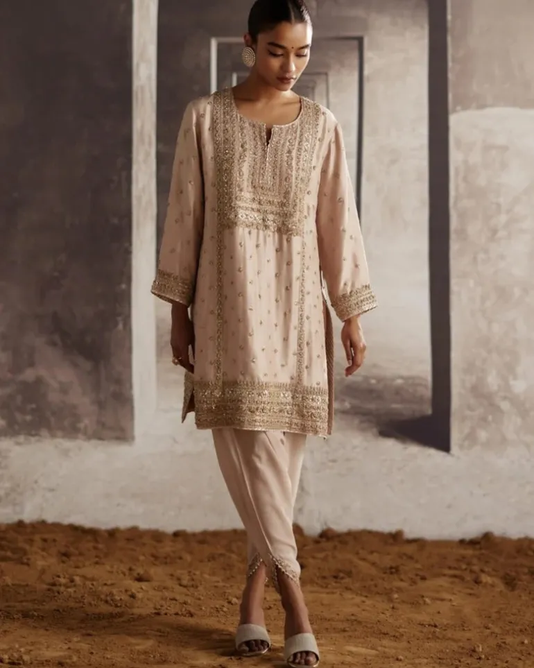 Lilac-Pink Short Kurta With Dabka Work