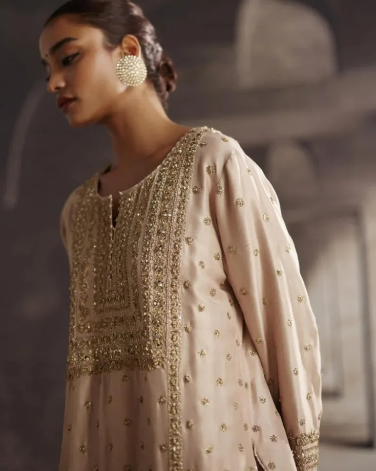 Lilac-Pink Short Kurta With Dabka Work