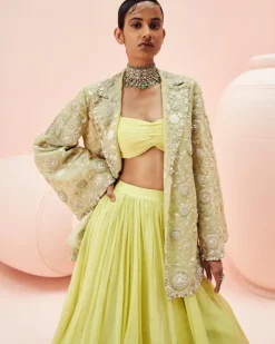 Lime Green Lehenga And Embroidered Jacket Set