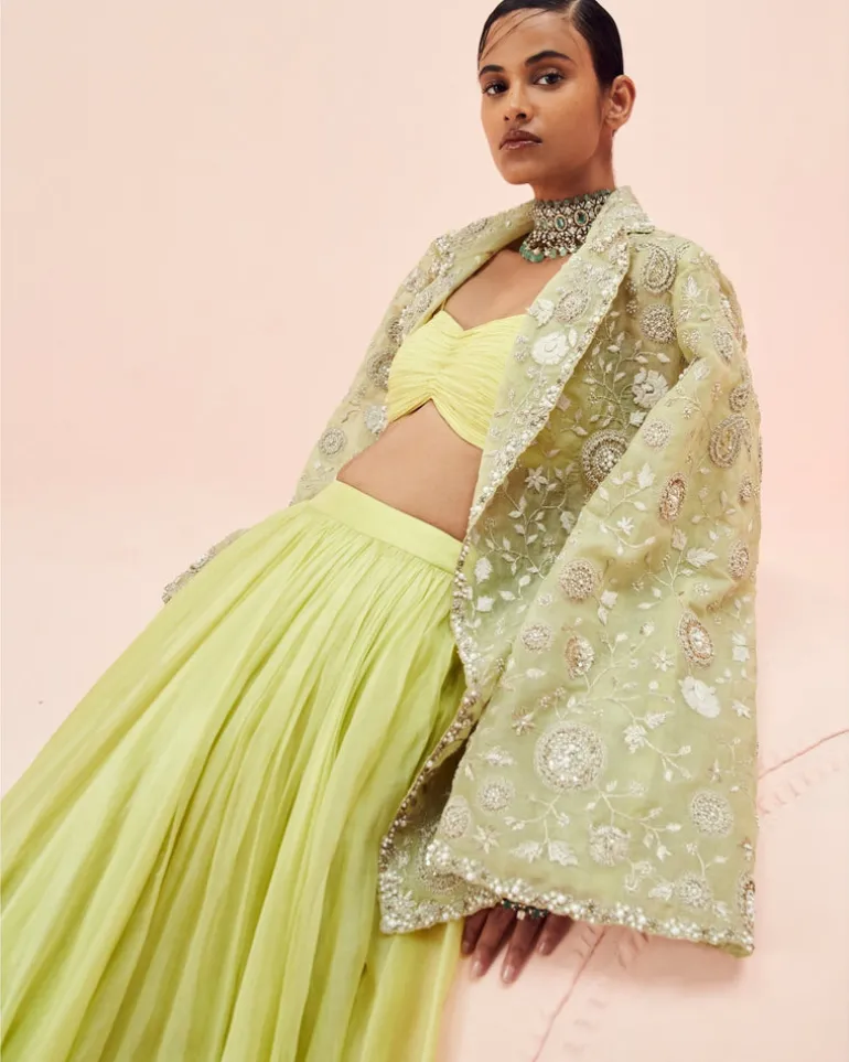 Lime Green Lehenga And Embroidered Jacket Set
