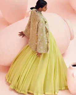 Lime Green Lehenga And Embroidered Jacket Set