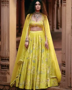 Lime Yellow Chintz Printed Lehenga Set