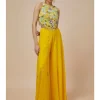 Lime Yellow Embroidered Back Tie-Up Choli And Sharara Set