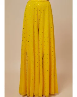 Lime Yellow Embroidered Back Tie-Up Choli And Sharara Set