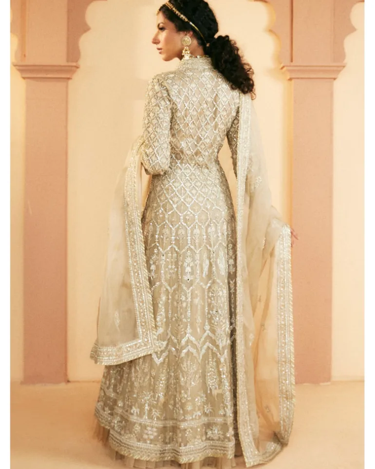 Long Tapered Coat And Lehenga Set