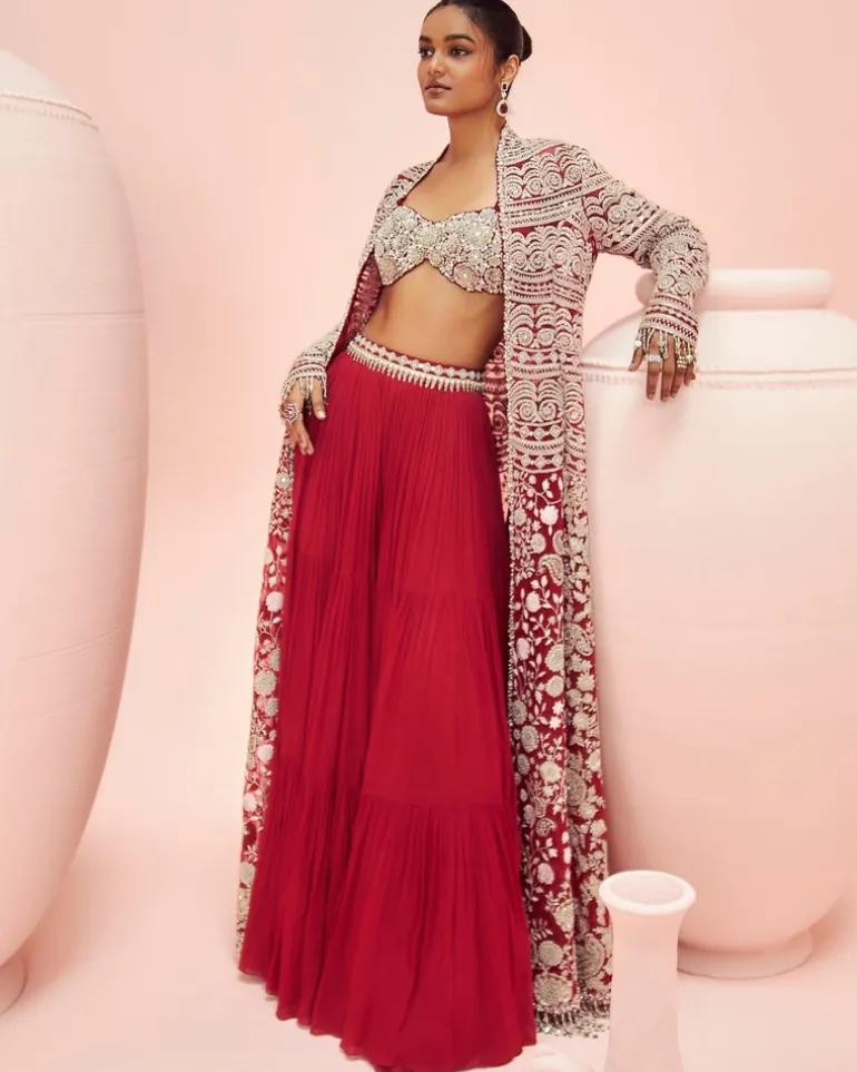 Love Red Embroidered Jacket And Pants Set