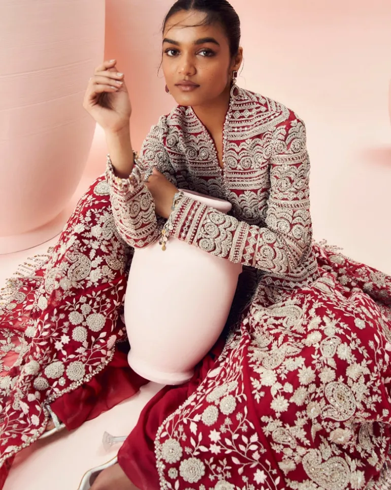 Love Red Embroidered Jacket And Pants Set