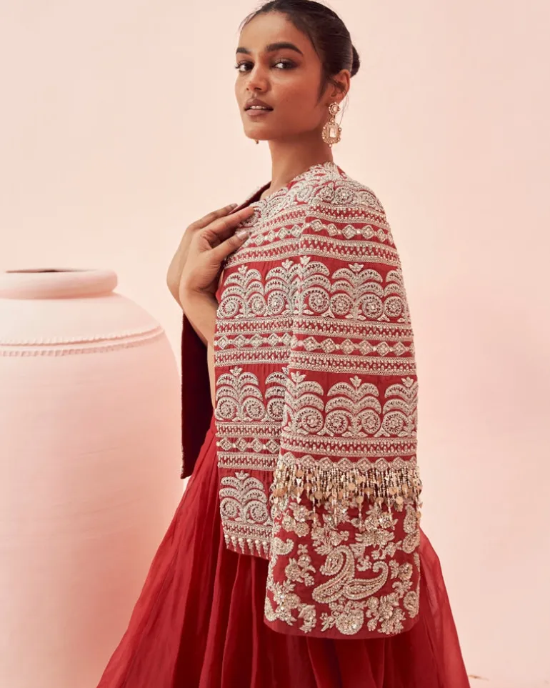 Love Red Lehenga With Short Jacket Set