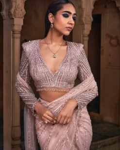 Magus Rose Gold Embroidered Sari Set