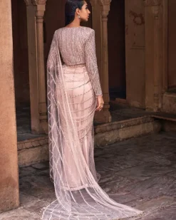 Magus Rose Gold Embroidered Sari Set