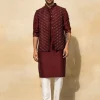 Maroon Acrylic Embroidered Kurta Set