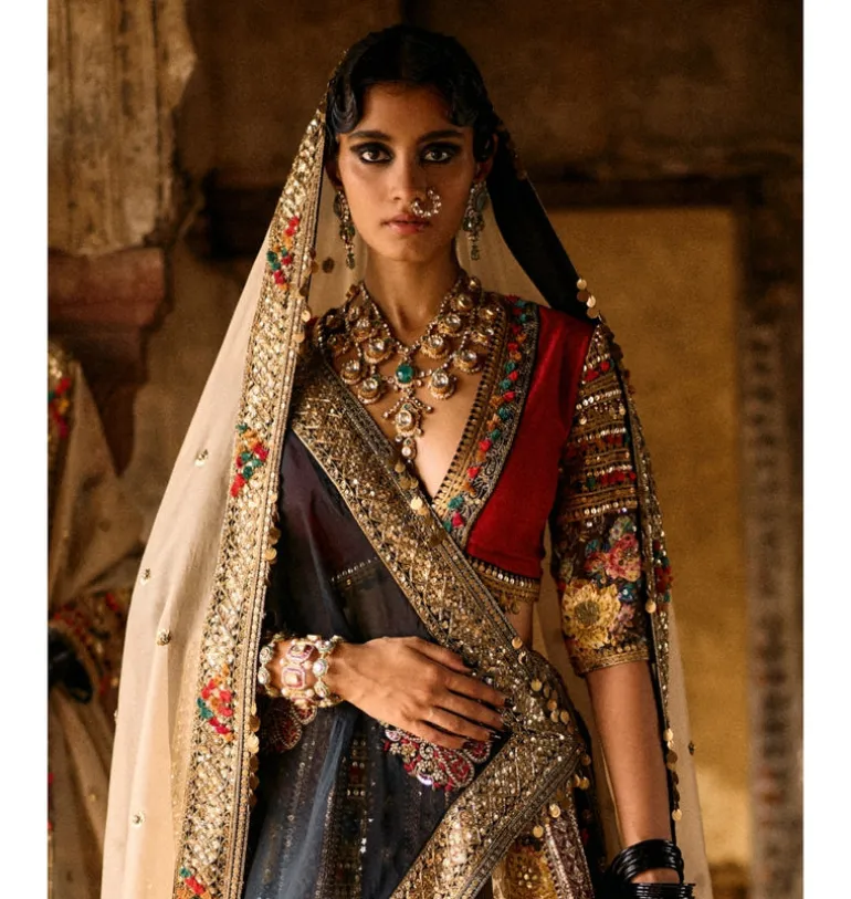Maroon And Brown Shimi Shimi Akashtara 24 Kali Lehenga Set