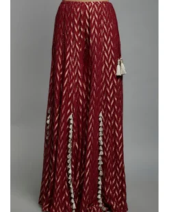 Maroon Embroidered Back Tie-Up Choli With Sharara Set