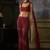 Maroon Embroidered Blouse And Pants With Choker Dupatta