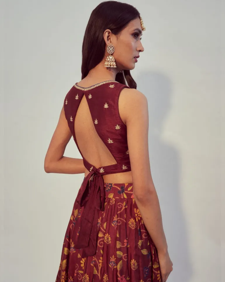 Maroon Floral Printed Lehenga Set