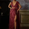 Maroon Fully Embroidered Blouse And Slit Skirt Sari