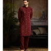 Maroon Mateilc Floral Butta Embroidered Kurta Paired With Maroon Pants