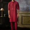 Maroon Thread And Mirror Embroidered Kurta With Maroon Pants