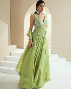Maternity Green Embroidered Anarkali Set
