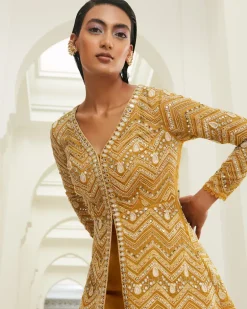 Maternity Sunrise Yellow Chevron Embroidered Jacket Set