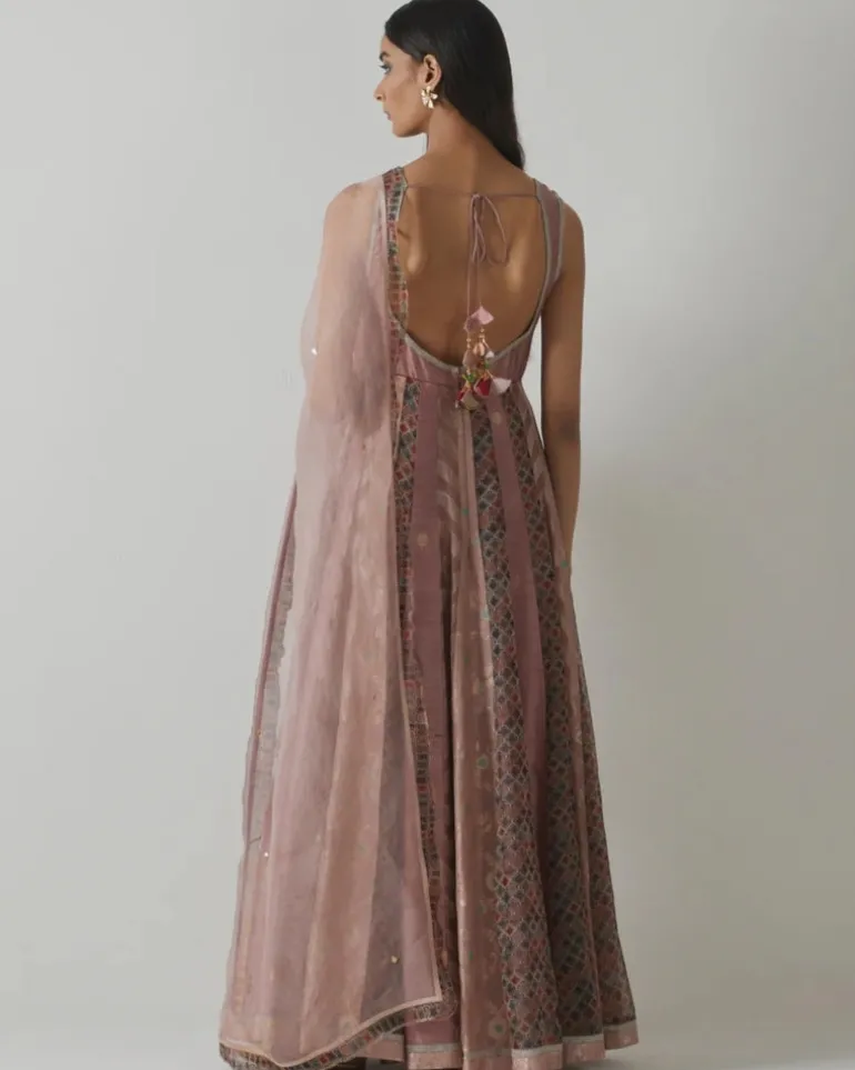 Mauve Embellished Anarkali Set