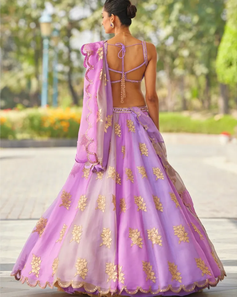 Mauve Multicolor Flower Lehenga Set