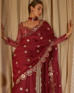 Mellow Wine Mirror Scallop Sari Set