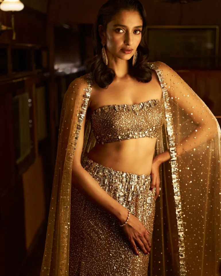Mermaid Crystal Gold Skirt Set