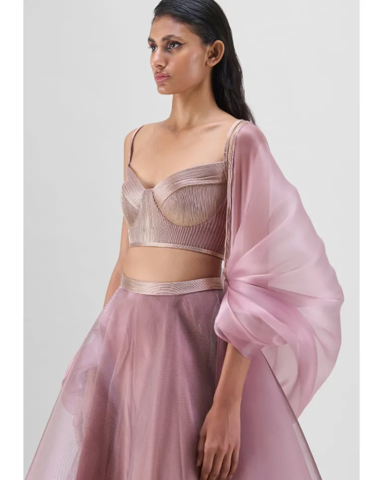 Mesh Cape And Skirt With Corded Bustier Set