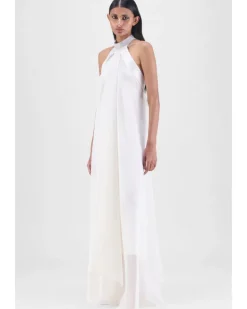 Metallic Fluid Halter Dress