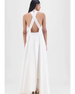 Metallic Fluid Halter Dress
