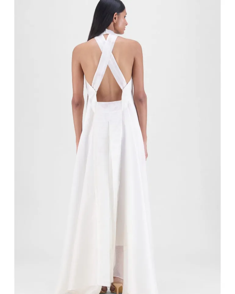 Metallic Fluid Halter Dress